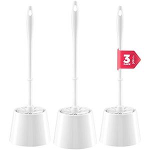 JIGA 3 Pack Toilet Brush and Holder Set, Toilet Bowl Brush with Caddy Bathroom Stiff Bristles Toilet Scrub Brush, White