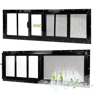 Yuzzy Shed Windows 2 Pack, 12"x36" Sliding Windows Transom Window with Tempered Glass and Removable Fiberglass Screen for Shed, Chicken Coop, Playhouse, Household, Garage, Barns (Black)