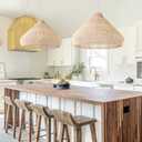 Arturesthome 1 Light Rattan Pendant Light, Coastal Rustic Wood Ceiling Lighting Fixture, Vintage Farmhouse Lampshade Chandelier Hanging Lamp Shade for Kitchen Island Dining Room