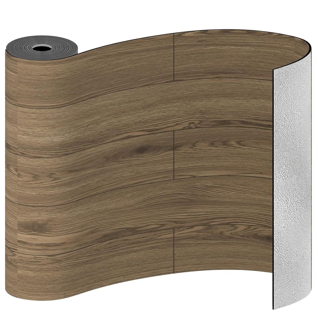 Freshtour Vinyl Flooring Roll, Wood Grain Peel and Stick Floor Tiles 23.6"x 118"/19 Sq.Ft, Wear-Resistant and Waterproof Vinyl Plank Flooring for Bedroom Living Room Kitchen RV Office, Brown