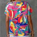 Women's Graphic Blouse Short Sleeve Crew Neck Dressy Shirt Tops (L)