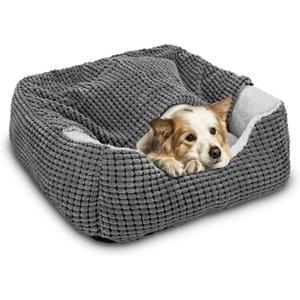 GASUR Dog Beds for Small Dogs with Cover Cave, Cat Beds for Indoor Cats, Rectangle Hooded Dog Puppy Bed with Blanket, Cozy Anti-Anxiety, Anti-Slip Bottom and Machine Washable (20", Grey)