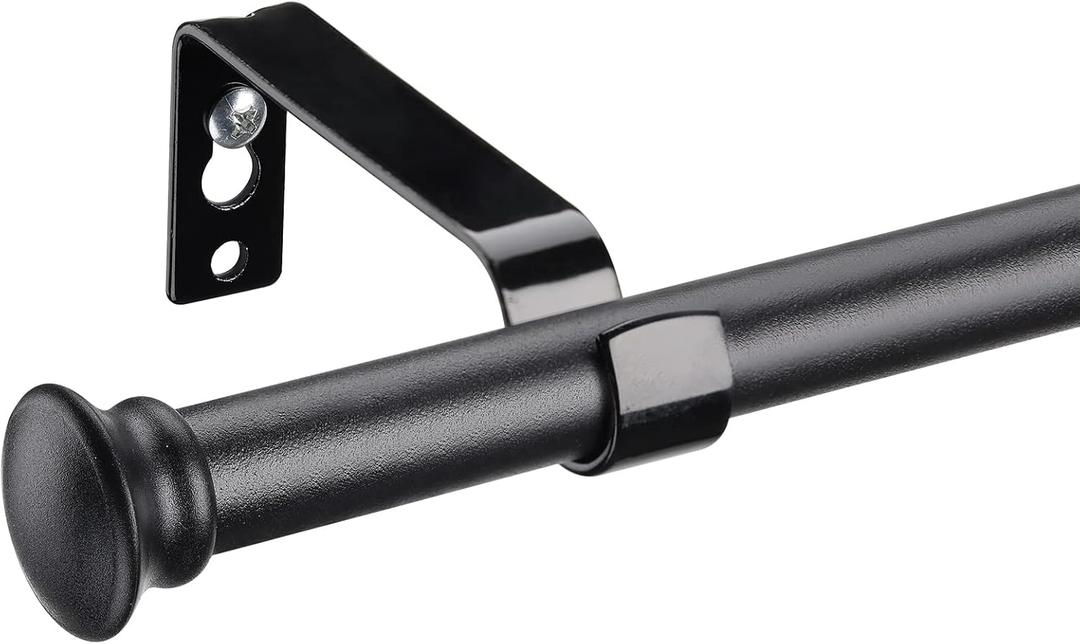 Black Curtain Rods for Windows 28 to 48 Inch, 5/8 Inch Small Decorative Matte Black Curtain Rod Set with Brackets, Splicing Adjustable Curtain Rods