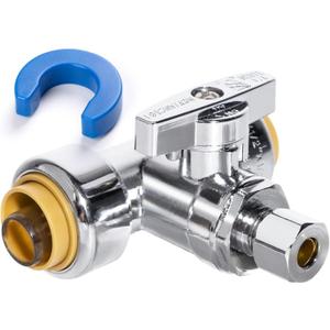 Tee Stop Valve, 1/2" PTC x 1/2" PTC x 1/4" OD Compression, Push to Connect Brass Plumbing Fitting for PEX, Copper, CPVC Pipe, Quarter-Turn Shut Off Water Valve Disconnect Clip