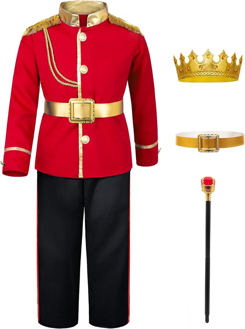 Prince Charming Costume for Kids Boys Royal Prince King Outfit Party Cosplay 11-13 Years Red