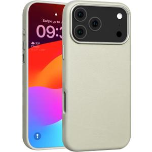 for iPhone 17 Pro Leather Case Compatible with Magsafe, Top Grain Leather, Professional Slim Fit Shockproof, Metal Buttons & Camera Bump Frame Phone Protective Magnetic Cover Gray White