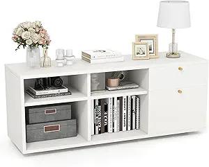 Giantex TV-Stand for Bedroom Entertainment Center - Modern TV Console Cabinet with 2 Drawers, 4 Compartments