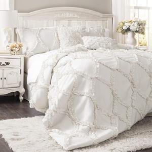 Lush Decor Avon Comforter Set, 3 Piece Set, King, White - White Comforters King Size Comforter - Ruffled Bedding Set - Vintage Coquette Decor