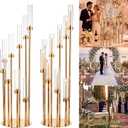 Mumufy Extra High 50'' Floor Candelabra Gold Candle Holders Tall Floor Candle Holder with Acrylic Lampshade for Wedding Table Birthday Party Home Decoration Fit LED Candles (2 Pcs,9 Arm)
