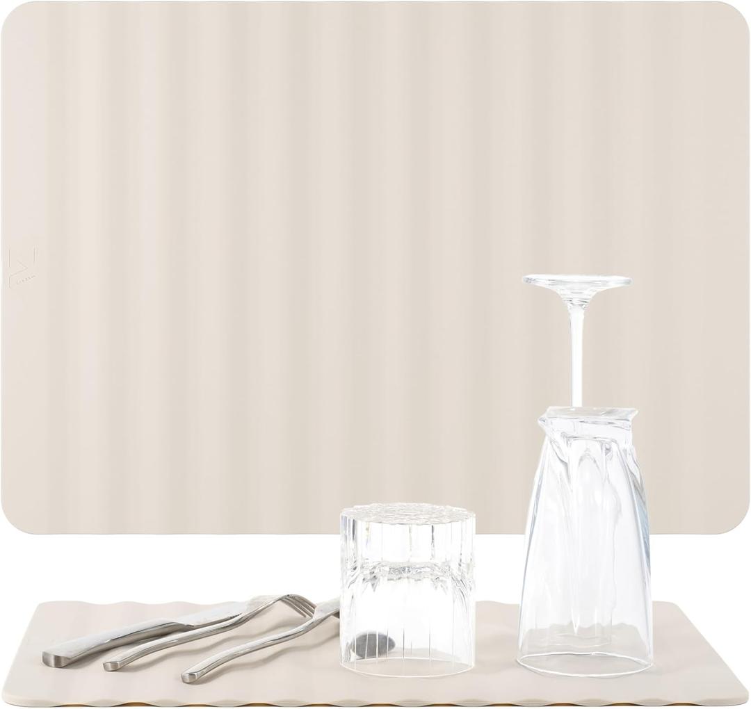 Li&Zhao Dish Drying Mats for Kitchen Counter - 16.6" x 11.8" Dish Mat Drying Kitchen Mat Silicone Drying Mat Kitchen Drying Mat Silicone Mats Dish Rack Mat Dish Drainer Mat(Beige)