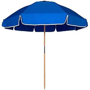 AMMSUN 7.5ft Heavy Duty High Wind Beach Umbrella Commercial Grade with Air Vent Ash Wood Pole & Carry Bag UPF 50+ Sun Protection for Patio Garden Pool Backyard Blue