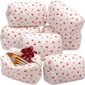 Kacctyen 8 Pcs Cherry Makeup Bag Quilted Bridesmaid Proposal Gifts