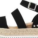 Soda Top Shoe Bryce Open Toe Buckle Ankle Strap Espadrilles Platform Wedge Casual Sandal, Black, 10