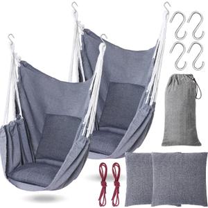 Beeveer 2 Pieces Hammock Chair Hanging Rope Swing Large Swing Chair Seat Cushion Included for Indoor Outdoor Home Bedroom Patio Yard Balcony,Max 300 Lbs(Gray)