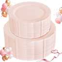 U-QE 50PCS Mauve Pink Plastic Plates - Plastic Party Plates Disposable Heavy Duty - Pink Disposable Plates for Party Including 25PCS 10'' Dinner & 25PCS 7.5'' Dessert