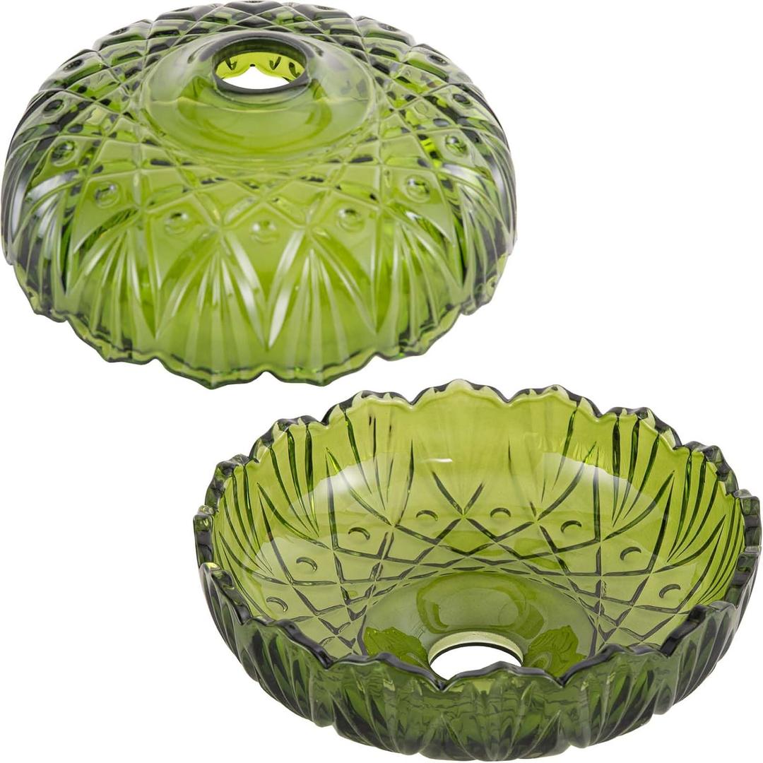 Glass Lamp Shades,Vintage Green Shade 9.4in E26 Flower Shape Replacement Lampshade for Floor, Wall, Pendant, Vanity Light 2Pcs