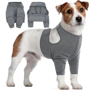 IDOMIK Dog Recovery Suit for Front Legs, Adjustable Dog Leg Sleeves to Stop Licking, Dogs Elbow Braces Protector for Leg Injuries Shoulder Wound, Cone Collar Alternatives,Grey,M