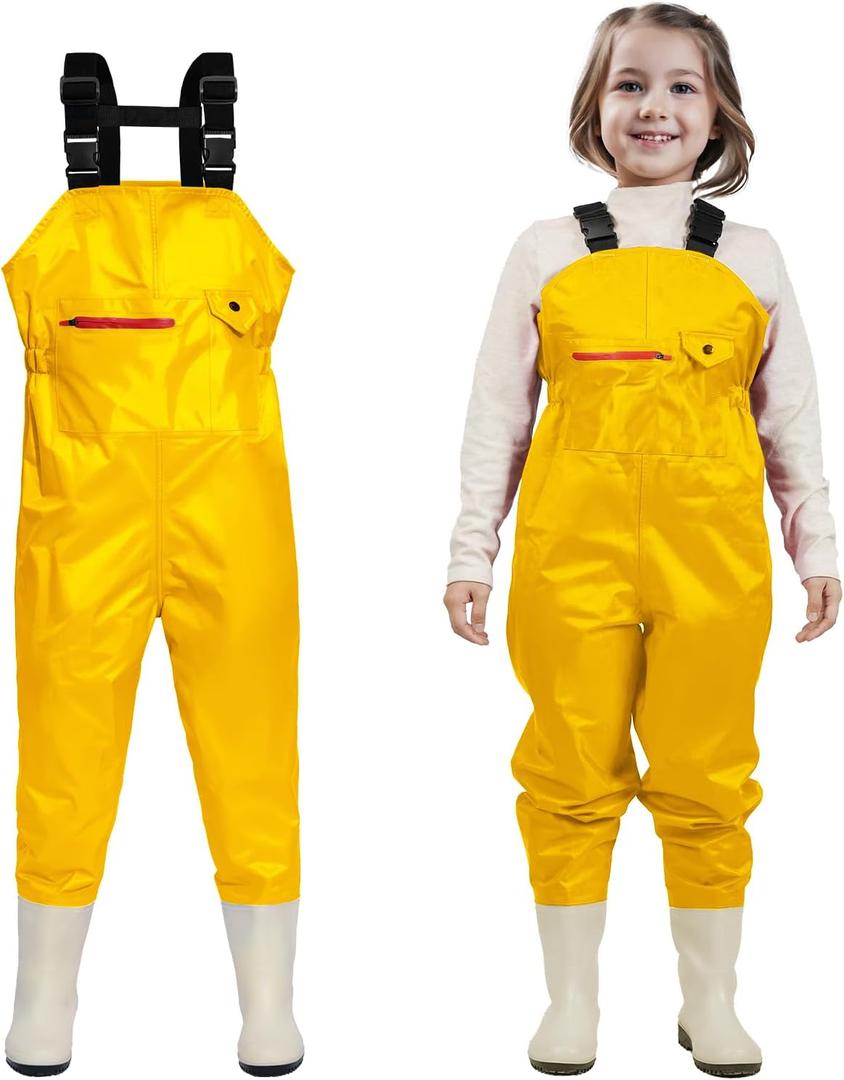 Ghosthorn Chest Waders for Kids Youth Fishing Waders Waterproof Hunting Waders with Boots Nylon Waders for Toddler Children (6-7 Years, Yellow)