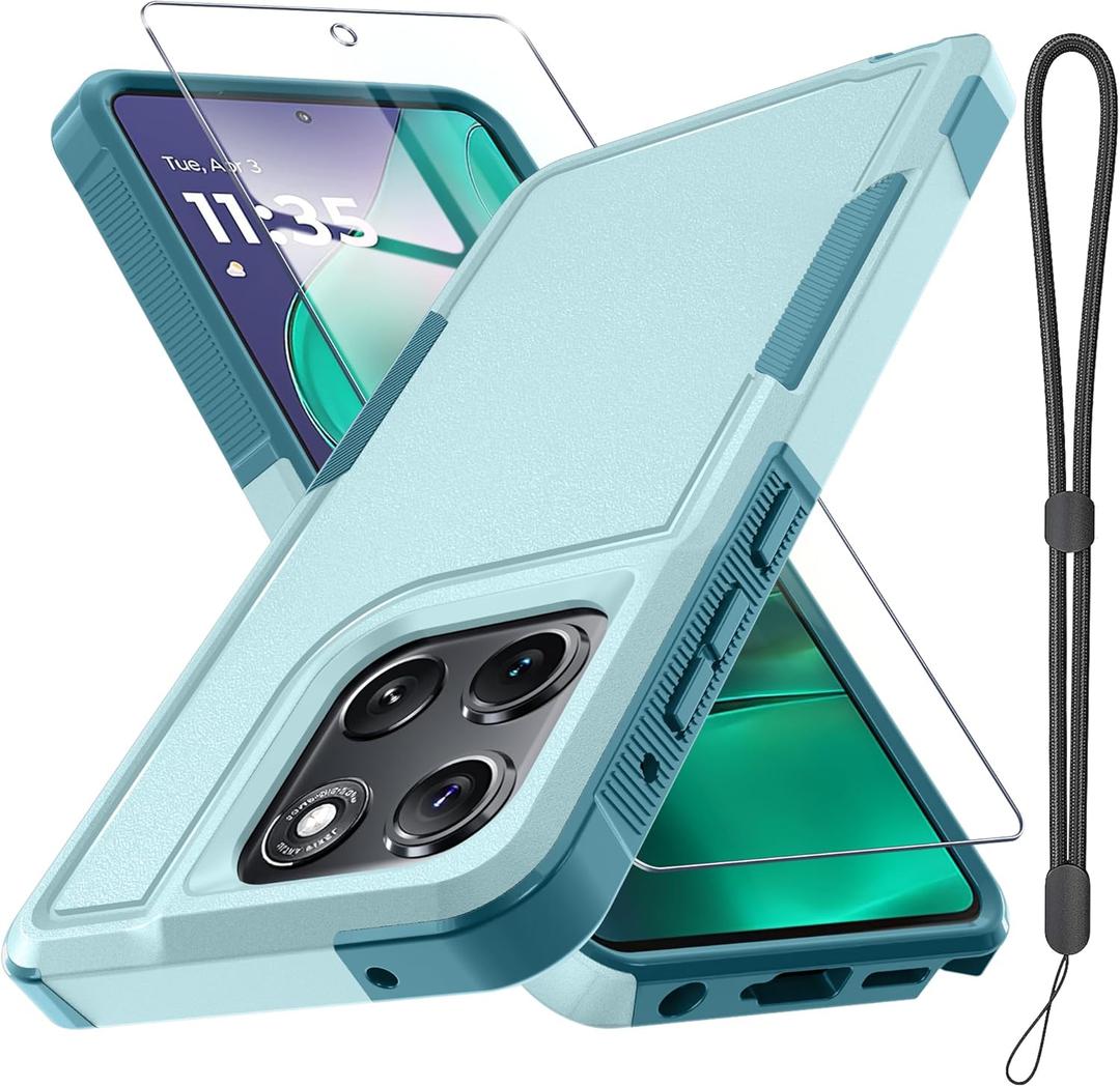 RMOCR for Moto G Stylus 5G 2026/Moto G Stylus 5G 2025 Case, Full Body Heavy Duty Rugged Shockproof Protective Phone Cover with Lanyard Strap, Tempered Glass Screen Protector, Mint Green