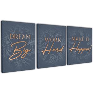 Inspirational Wall Dcor for Office, Bedroom, Living Room - 3pc Motivational Poster Set - Framed Canvas - 12.5 x 15 Inch Wall Art