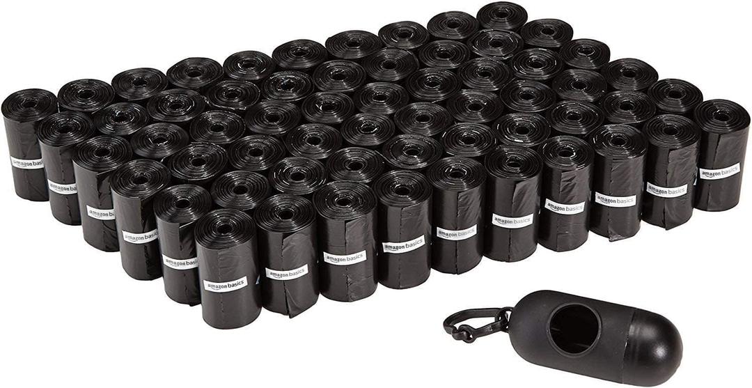 Amazon Basics Dog Poop Bags with Dispenser, 300 Count, Unscented, Includes Leash Clip