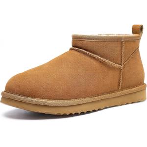 bebealy Genuine Suede Mini Boots for Women Winter Fuzzy Snow Boots Short Ankle Boot with Fur Lined (9, Chestnut)