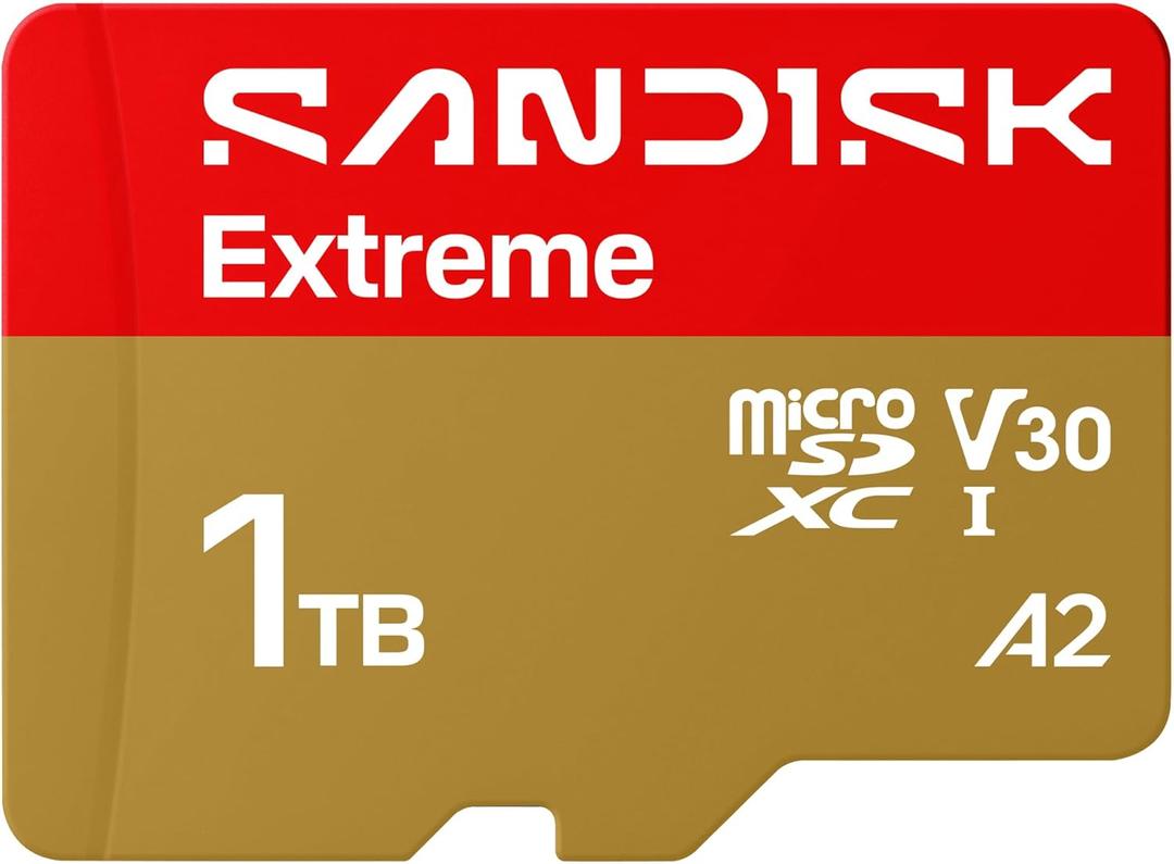 SANDISK 1TB Extreme microSD UHS-I Card - Up to 245MB/s Read Speed and 170MB/s Write Speed, 5.3K Video, 4K UHD Video, high-Performance for Action cams, Drones, Android Devices - SDSQXH9-1T00-GZ6MA