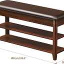 LBT Shoe Bench with Storage, Solid Rubberwood Shoe Rack Bench for Entryway, Adjustable 6.3" Shelf Fits High-Top Shoes & Boots, Hidden Storage Compartment, Cushion Seat, Stay-Open Hinge, Walnut, 39.4 inch