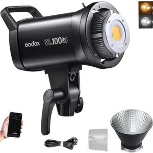 Godox SL100Bi 100W Bi-Color LED Video Light, 32100Lux@1M with APP Control, 2800K-6500K CRI/TLCI 96+/97+ Studio Light, 11 FX Effects Studio LED Continuous Video Light Bowens Mount