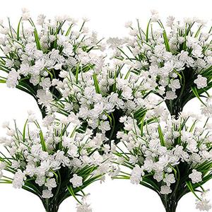 Grunyia 10 Bundles Artificial Flowers Outdoor UV Resistant Fake Plants Indoor Outside Hanging Planter Home Garden Decor