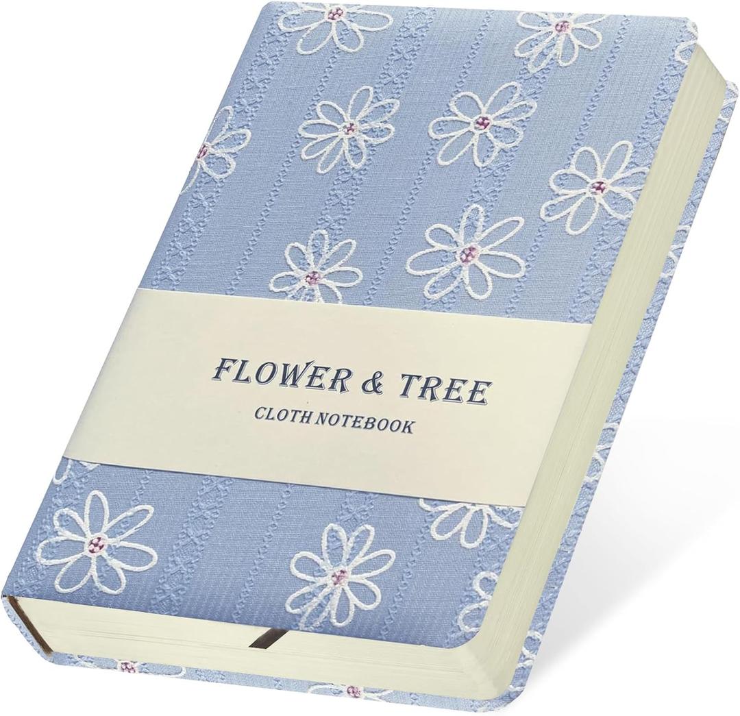 Ipoul B6 Notebook, Flower Fabric Journal, Writing Notebook for Women, 5x7 Lined Notebook & Sketchbook, Lay Flat Hardcover Notebook, Small Sketchbook, Daisy Gifts for Girl, Blue