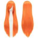 IMISSU 80cm Long Straight Natural Hair Cosplay Wigs with Bangs Colorful Halloween Costume Party Wig for Girl (Fluorescent Orange)