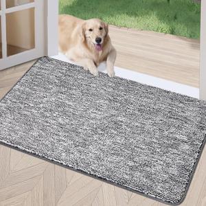 REFETONE Indoor Doormat, Front Door Mat 32"x48" Absorbent Rubber Backing Non Slip Back Door Mats, Washable Low-Profile Inside Floor Mat Door Rugs for Entryway, Resist Dirt Mud Mat for Dogs, Dark Grey