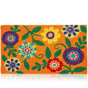 Juvale Floral Coir Door Mat - 17 x 30 in, Natural & Modern - Outdoor Welcome Mat for Front Door & Patio with PVC Backing