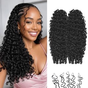 Burmese Curly Miracle Knots Feather Crochet Hair - 12" Synthetic Extensions, 100 Strands Soft Cotton Core Glue-Free Knotless Crochet Braids for Black Women Protective Style (Natural Black)
