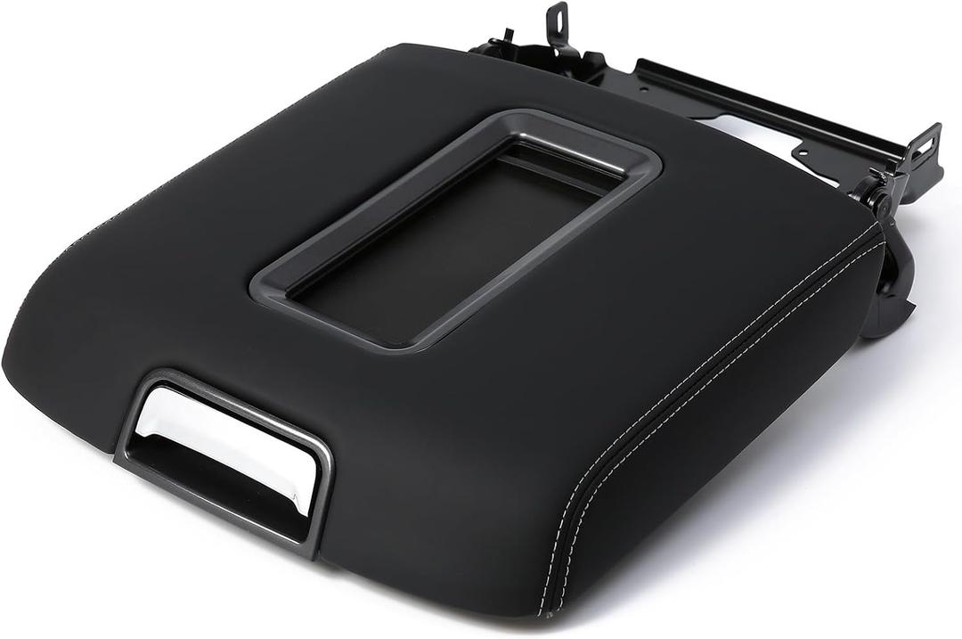 Center Console Armrest Lid with Steel Bracket, Black Synthetic Leather Console Lid for 2014-2019 Chevy Silverado/Tahoe/Suburban & GMC Sierra/Yukon/Yukon XL, Replaces 0227083AA