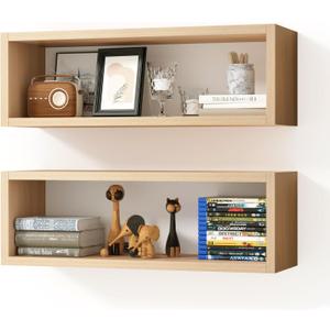 Kaboon 24in Floating Cube Shelves Set of 2, Display Shelves Wall Mount, Decorative Hanging Shelves for Kitchen Living Room Office,(Light Walnut, Rectangle 2 Cubes)