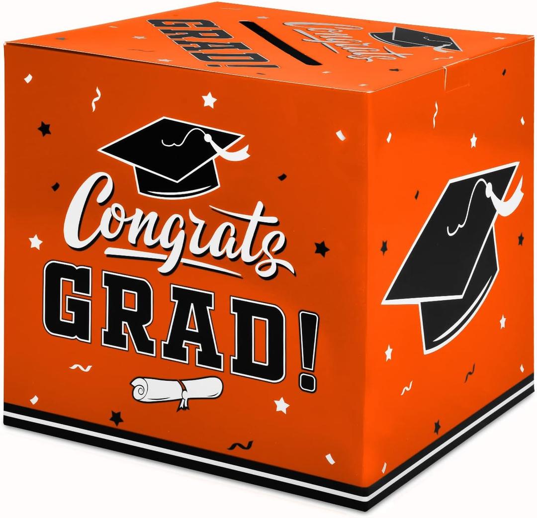 Gatherfun Graduation Party Decorations Grad Card Box for Graduation Party Favors Decor Party Supplies Orange