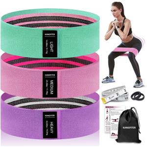 KANGFITER Non-Slip Fabric Resistance Bands for Working Out, Loop Exercise Bands for Booty Leg, Butt, Glute, Stretch Workout Bands for Women & Men, Hip Elastic Bands for Home Gym Fitness, Yoga, Pilates (Green, Pink, Purple 3 PCS)