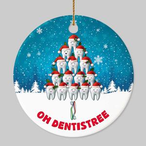 Christmas Ornament - Oh Dentistree Ceramic Ornament, Funny Dental Tree Ornament Gift for Dentists, Dental Hygienists, Assistants, Students, Holiday Tree Decor for Dental Office or Home