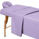 Comfyanno Massage Table Sheets Sets, 3 Pcs Professional Microfiber Massage Bed Cover Sheets, Soft, Light-Weight, Stain & Wrinkle Resistant, Includes Flat & Fitted Sheet, Face Cradle Cover - Lavender