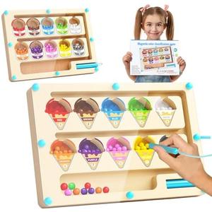 WUEURU Magnetic Color and Number Maze,Montessori Counting Matching Toys,Wooden Color Matching Learning Counting Puzzle Board for Toddlers and Kids Boys Girls Preschoolers 3 4 5 Years Old