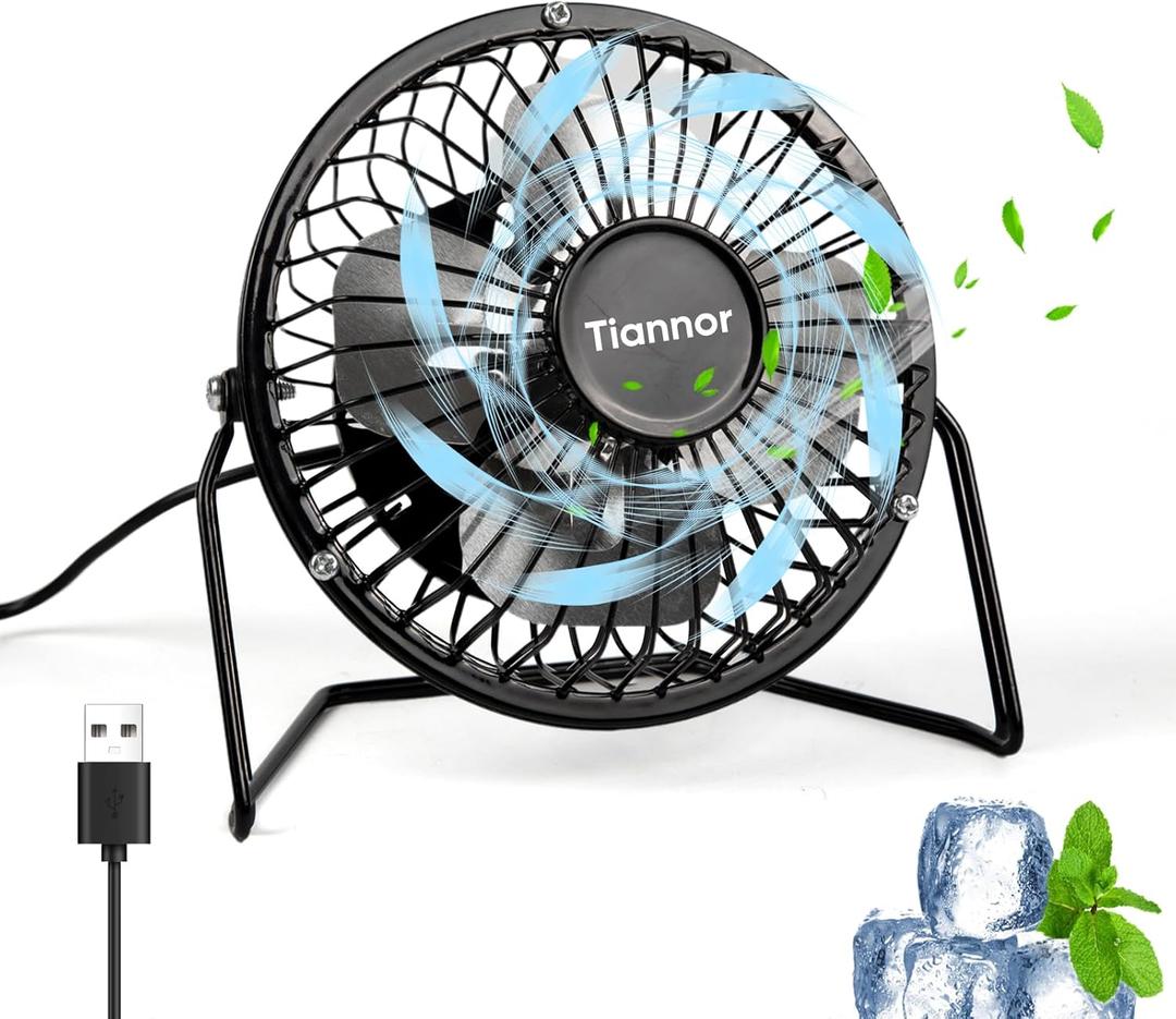 4 inch Personal Fans,USB Small desk Quiet Fan, 360° Rotation Mini Portable Table Fan,Air Cooling Electric Fans for Home Office Bedroom Travel Camping (Black)