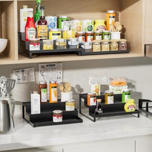 RCHYFEED Spice Rack Organizer for Cabinet, Set of 2 Metal 3 Tier Spice Rack 11.8"-22.8" Expandable Display Risers, Seasoning Organizer for Kitchen, Cabinet, Countertop, Pantry Spice Organizer