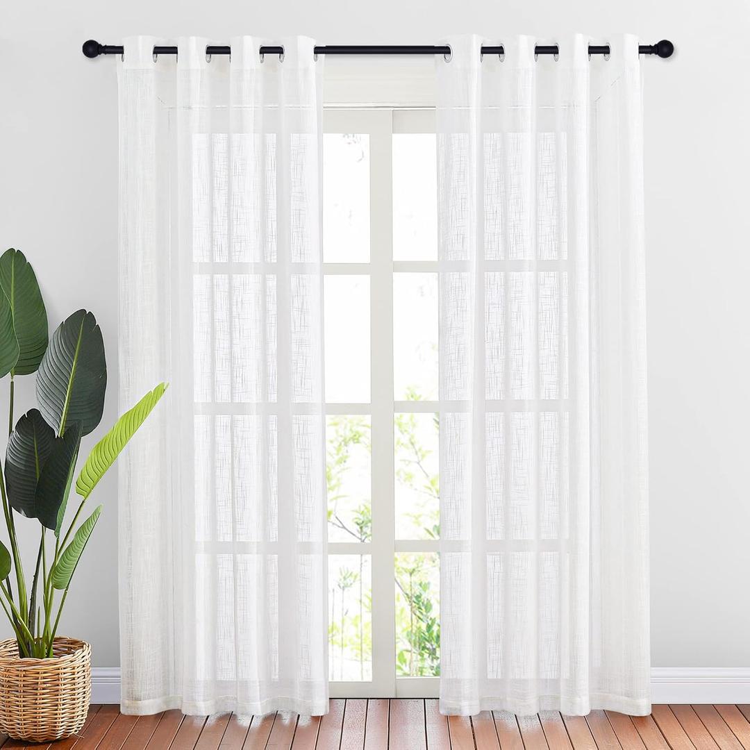 NICETOWN White Sheer Linen Curtains for Windows 84 inch Length, Grommet Top Semi Sheer Vertical Drapes Privacy with Light Filter for Bedroom/Living Room/Sliding Door, 52 Inch Wide, 2 PCs
