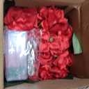 Fule Artificial Silk Rose Flower Centerpiece Arrangement in Glass Vase with LED Light for Home Wedding Decoration (Red)