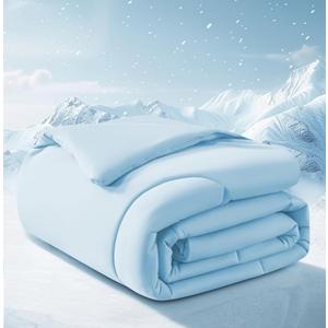 Cooling Comforter Full/Queen Size, All Season Blanket for Hot Sleepers, Lightweight Comforter for Night Sweats, Double-Sided Cooling Bedding for Bed, Sofa, Office, Camping (Blue,90"*90")