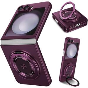 for Samsung Galaxy Z Flip 6Rotate Ring Magnetic Protection Shockproof Cover CaseFoldable Slim Case Compatible with Samsung Galaxy Z Flip 6 (Purple)