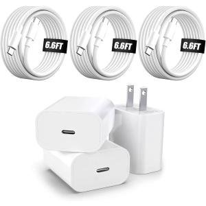 20W Wall Fast Charger with 6.6FT Cable [MFi Certified],Compatible with iPhone 17/16/15/Pro/Pro Max/Plus,ipad 10,mini 6,Air 4/5/6,Pro(After 2018) and Other tpc Devices (3-Pack)