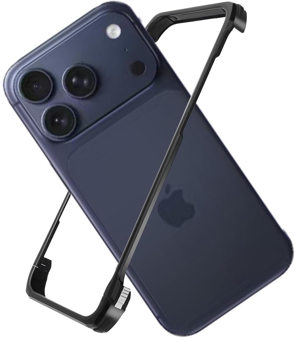 for iPhone 17 Pro Max Metal Bumper Case Frameless, Slim Fit No Back No Frame Backless Aluminum Alloy Bumper Compatible with MagSafe 4 Corners Shockproof (Black)